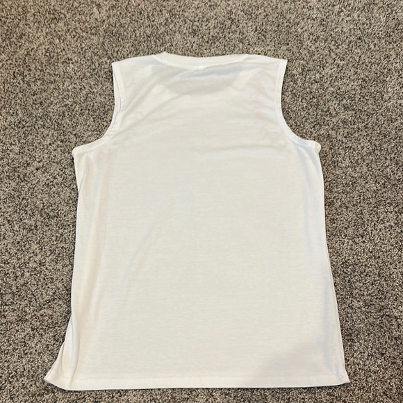 White Sleeveless Top with Red Stitch Baseball Design - Picture 3 of 3